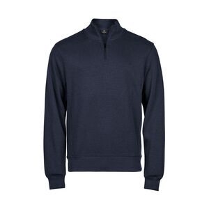 Tee Jays Mens Ribbed Interlock Half Zip Sweatshirt / Navy